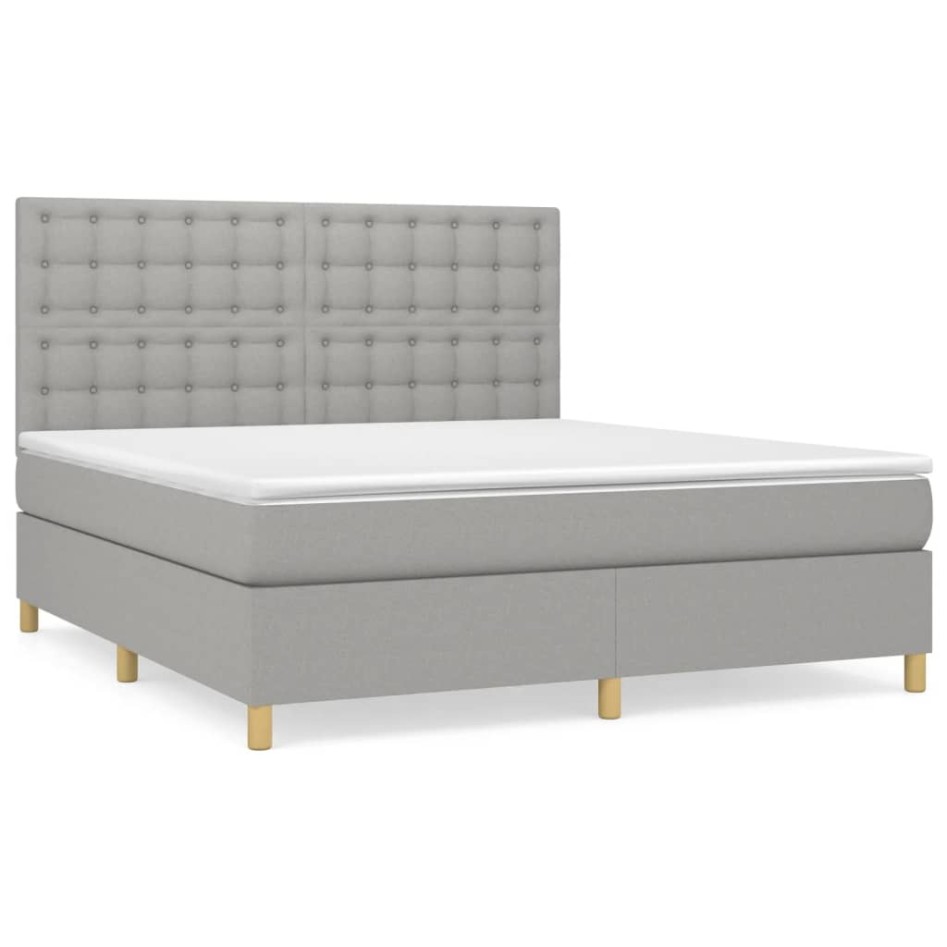 Cama box spring con colchón tela gris claro 160x200