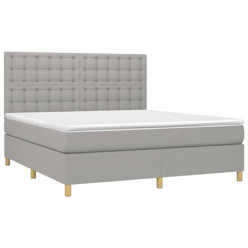 Cama box spring con colchón tela gris claro 160x200