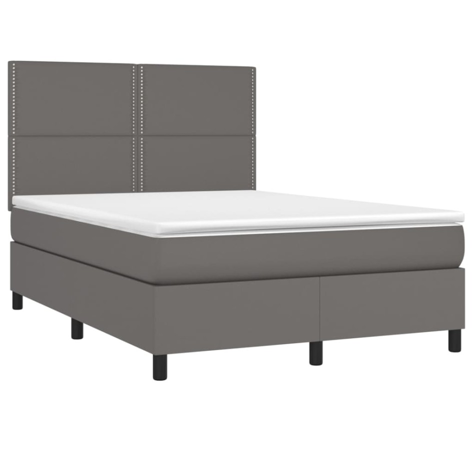 Cama box spring con colchón cuero sintético gris 140x190
