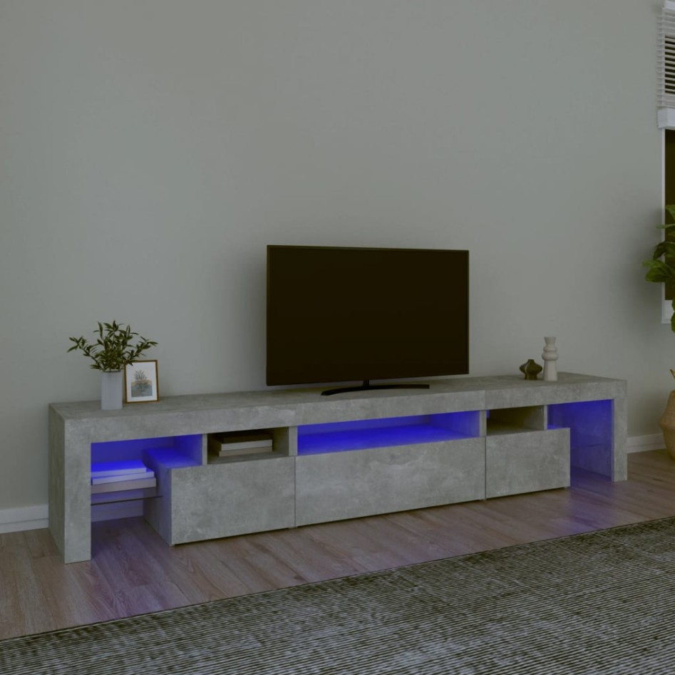 Mueble de TV con luces LED gris hormigón 215x36,5x40