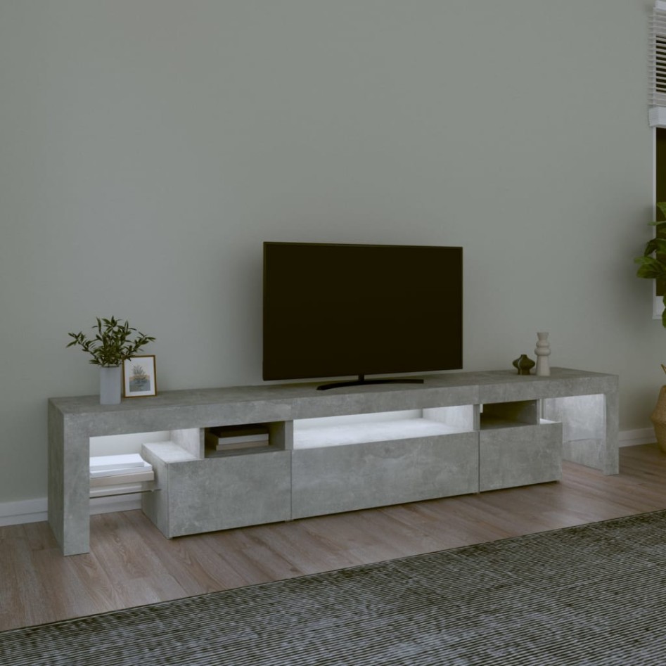 Mueble de TV con luces LED gris hormigón 215x36,5x40