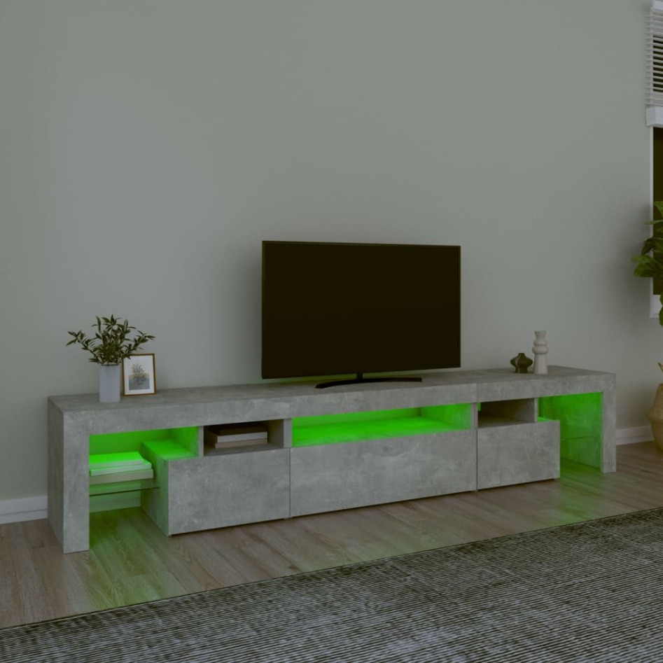 Mueble de TV con luces LED gris hormigón 215x36,5x40