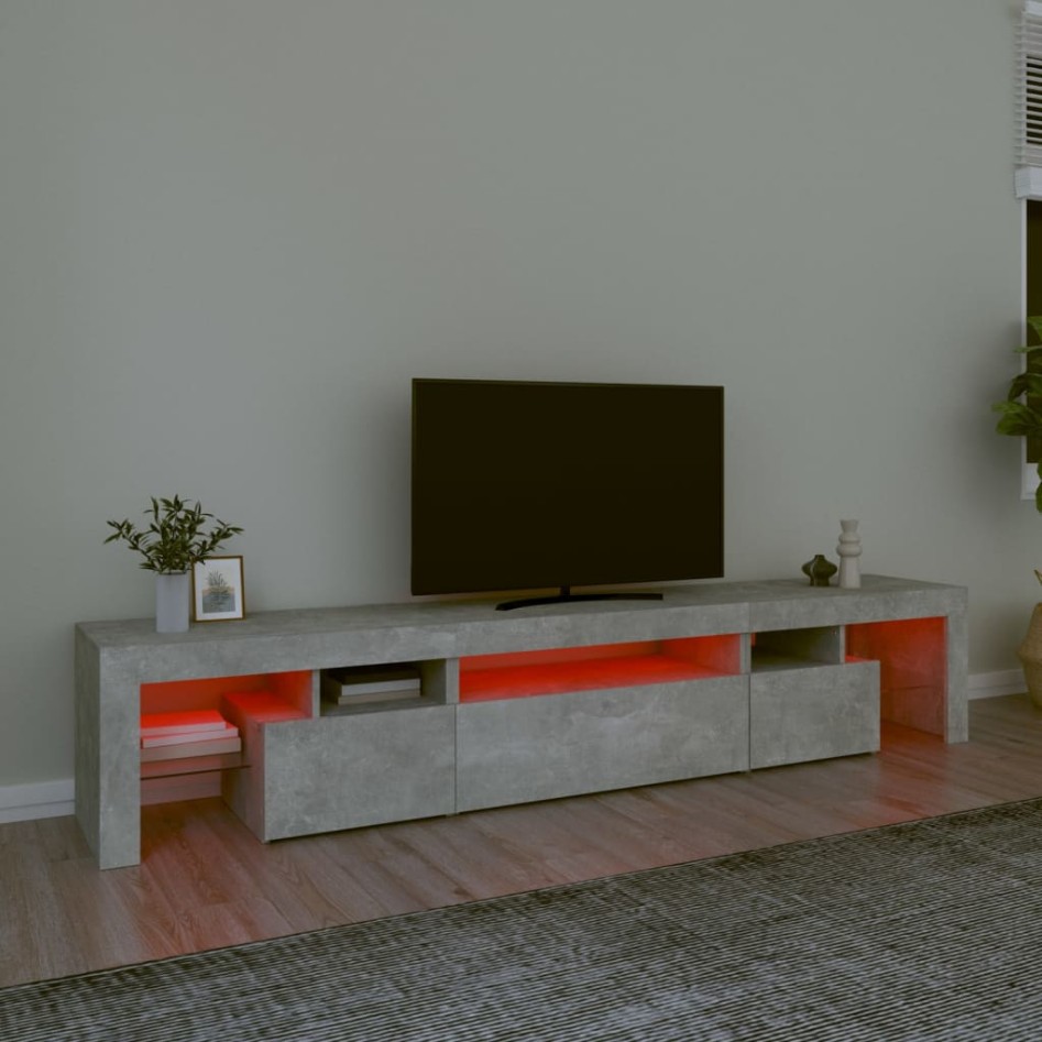 Mueble de TV con luces LED gris hormigón 215x36,5x40