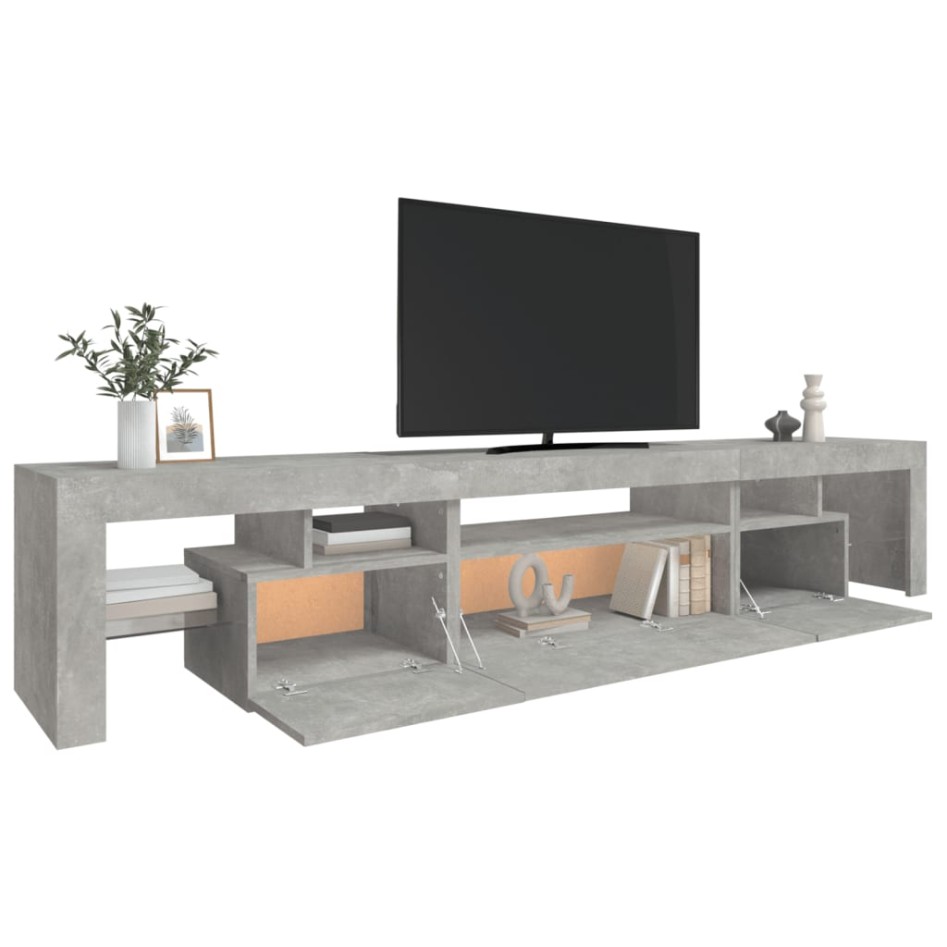 Mueble de TV con luces LED gris hormigón 215x36,5x40