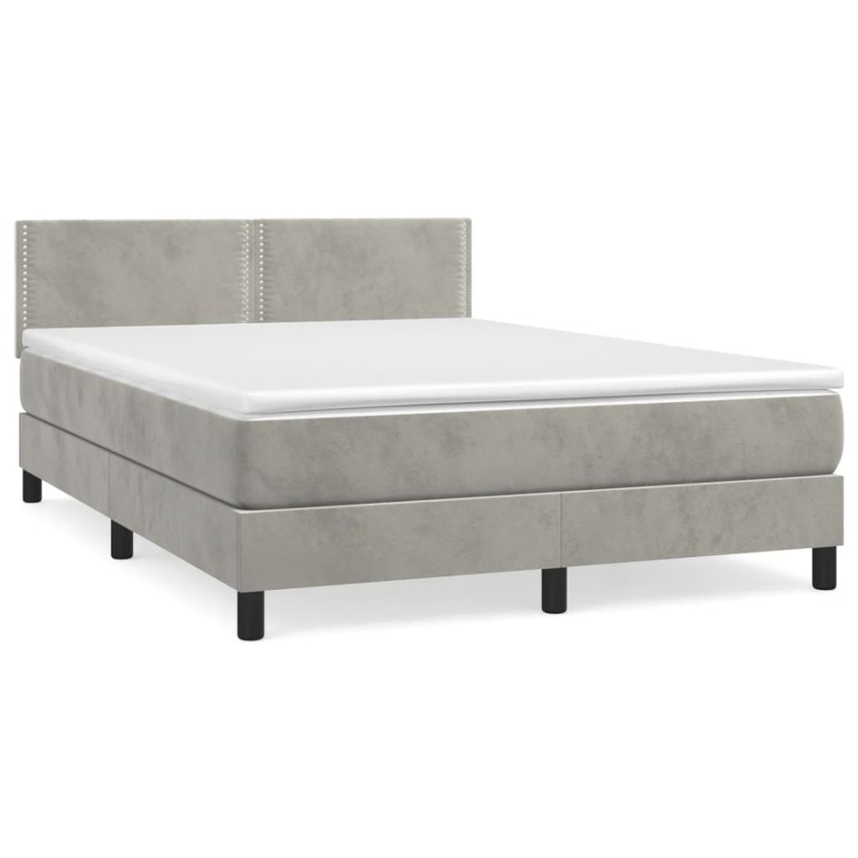 Cama box spring con colchón terciopelo gris claro 140x200