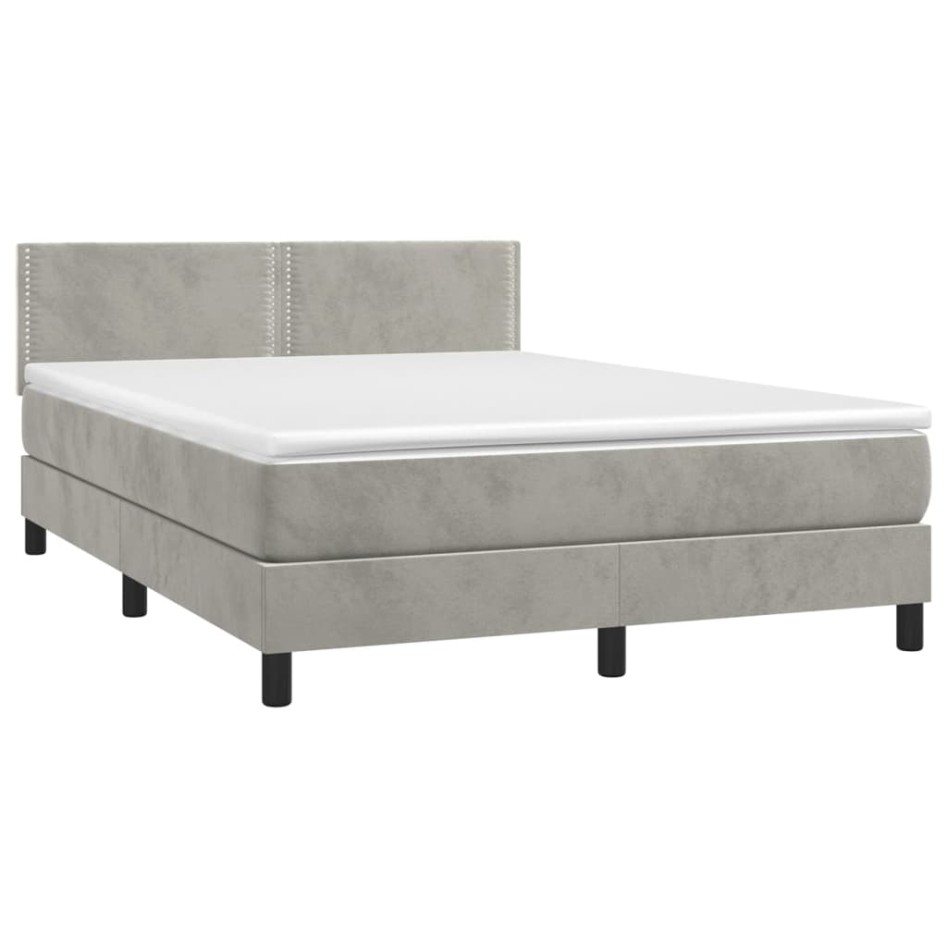 Cama box spring con colchón terciopelo gris claro 140x200