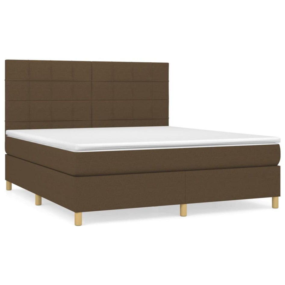 Cama box spring con colchón tela marrón oscuro 160x200