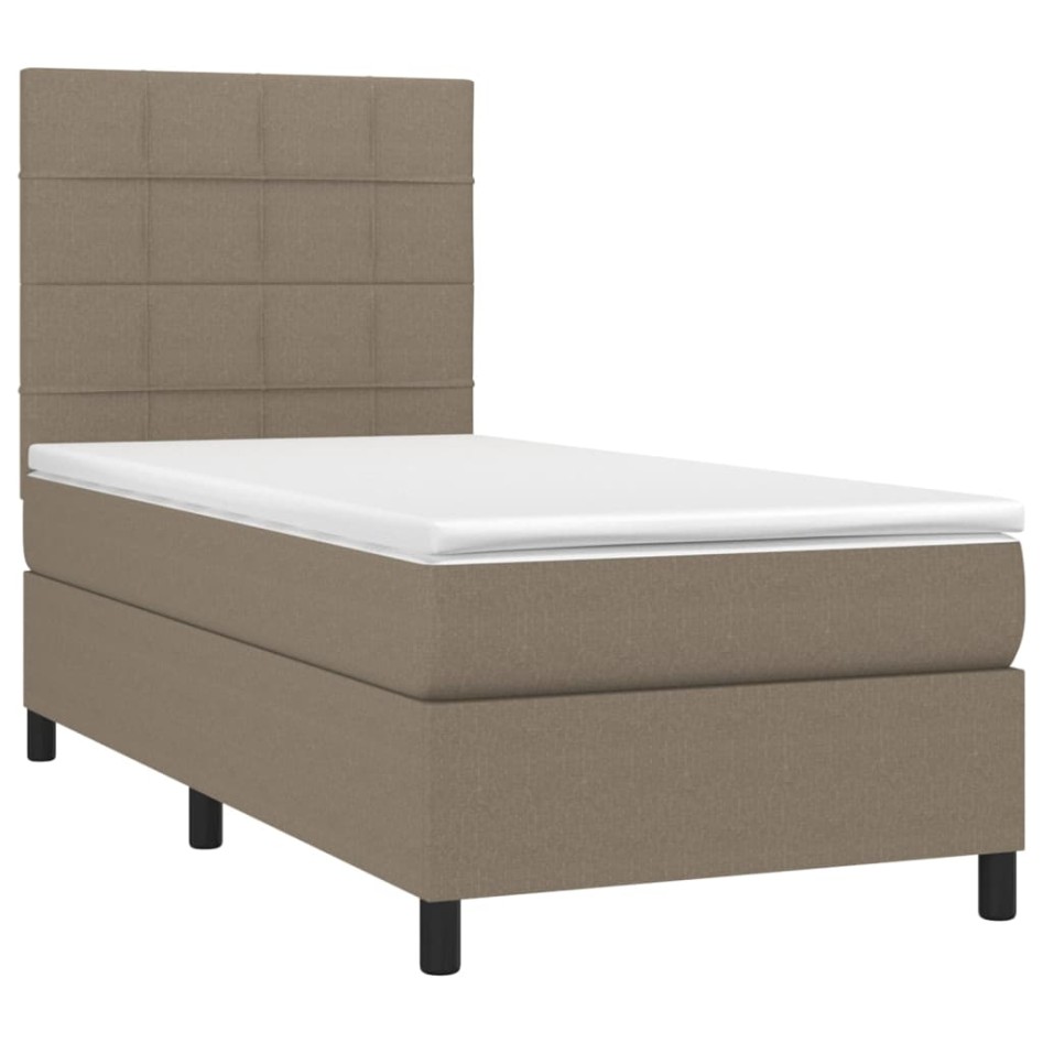 Cama box spring con colchón tela gris taupe 90x200