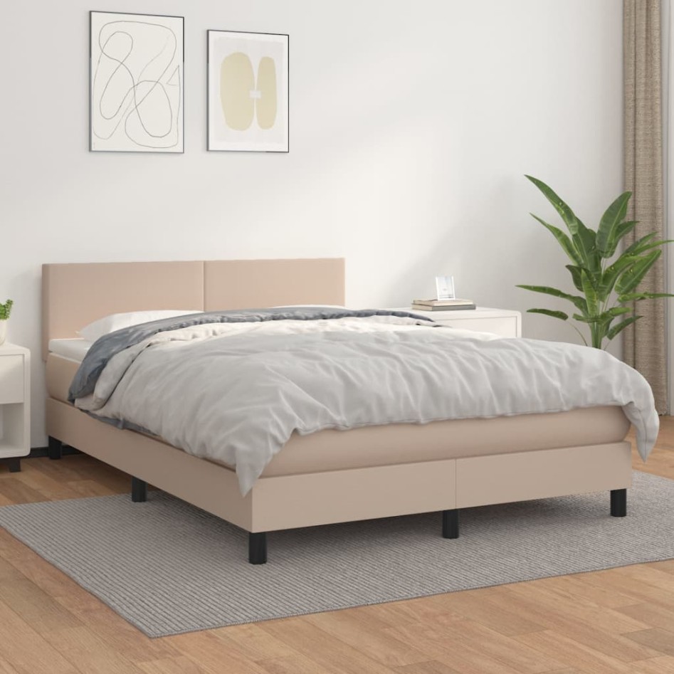 Cama box spring con colchón cuero sintético capuchino