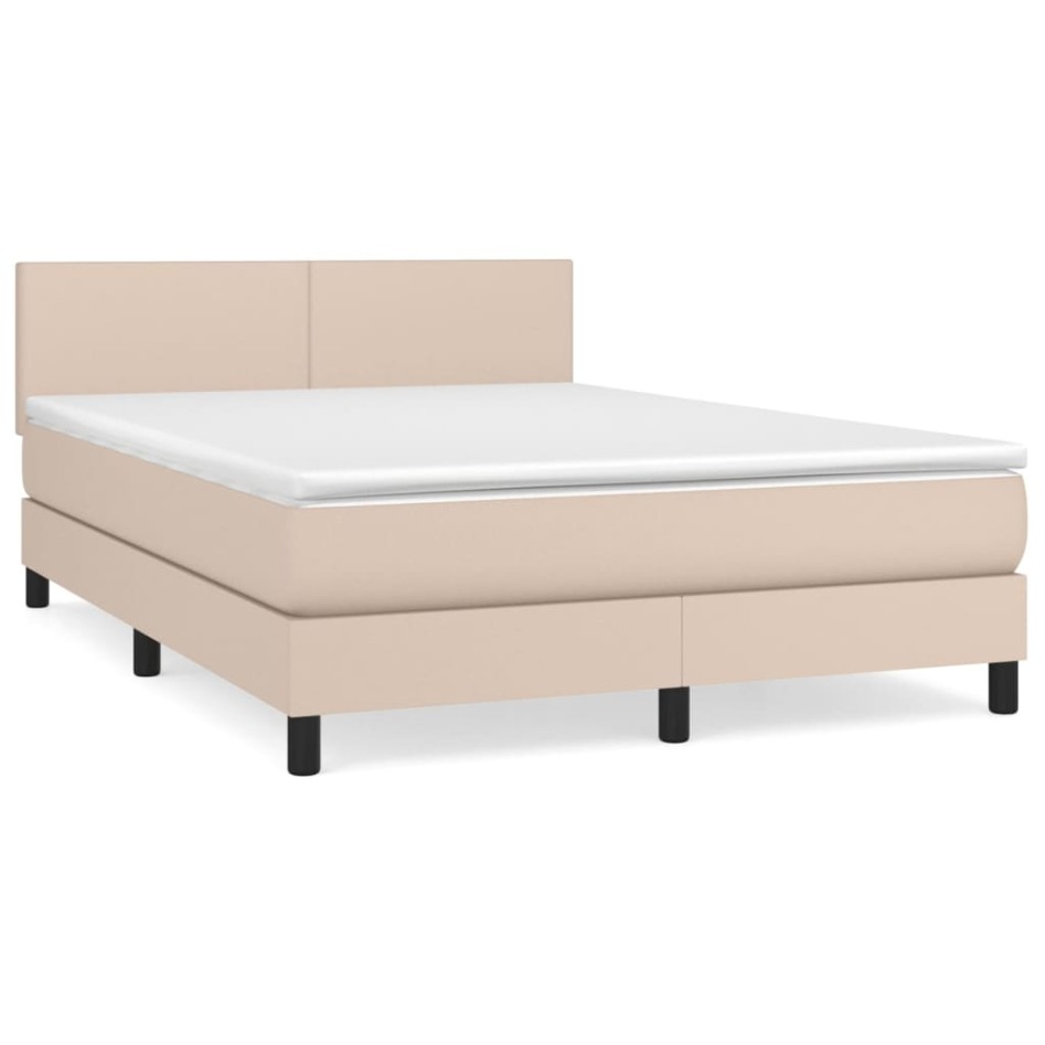 Cama box spring con colchón cuero sintético capuchino