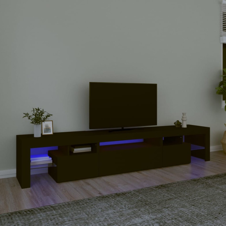 Mueble de TV con luces LED Negro 215x36,5x40