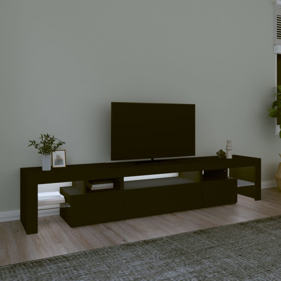 Mueble de TV con luces LED Negro 215x36,5x40