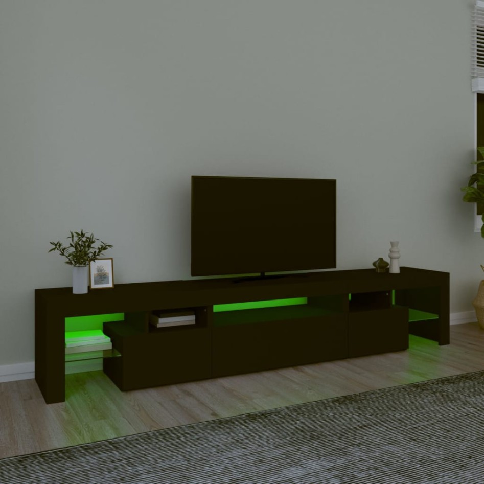 Mueble de TV con luces LED Negro 215x36,5x40
