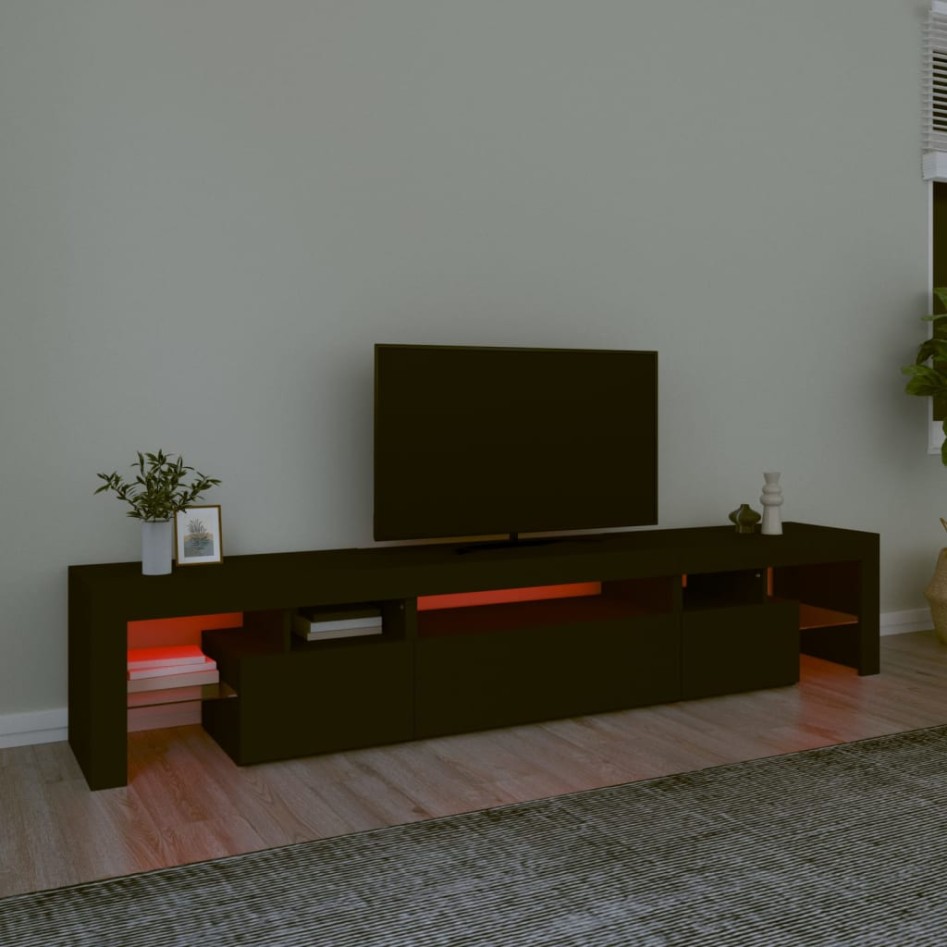 Mueble de TV con luces LED Negro 215x36,5x40
