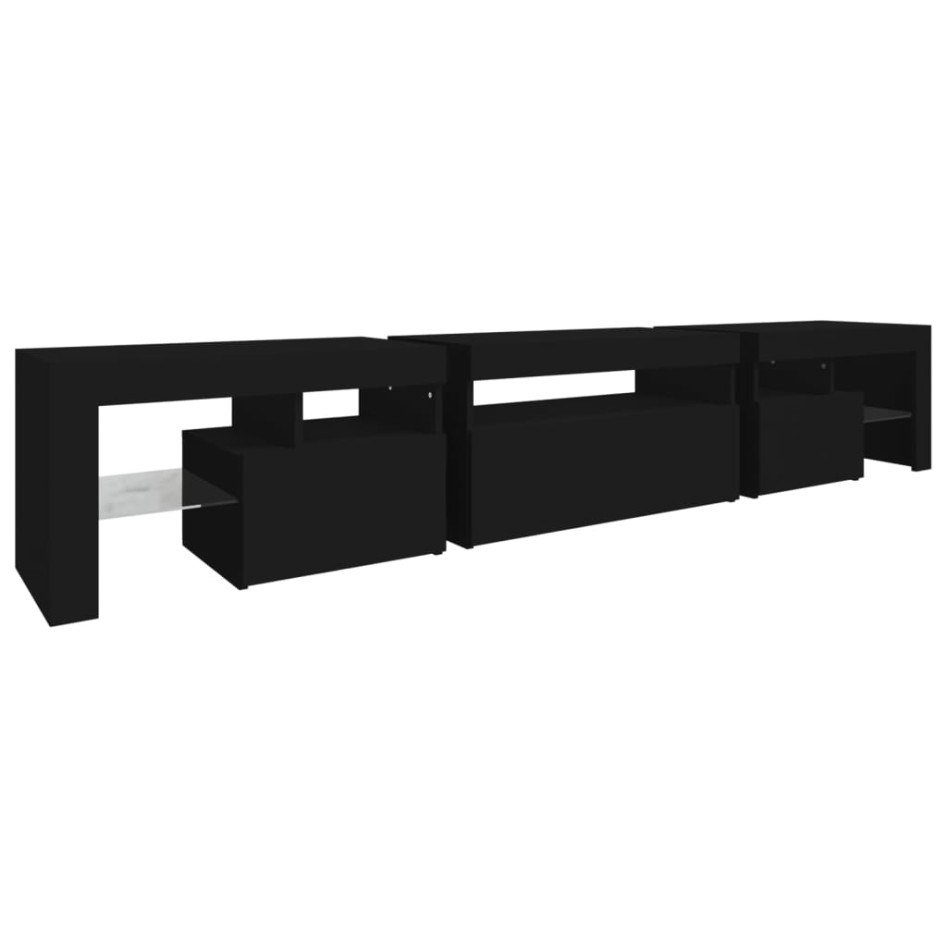Mueble de TV con luces LED Negro 215x36,5x40