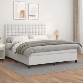 Cama box spring con colchón cuero sintético blanco 180x200