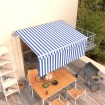 Toldo retráctil automático con persiana azul y blanco 3,5x2,5 m