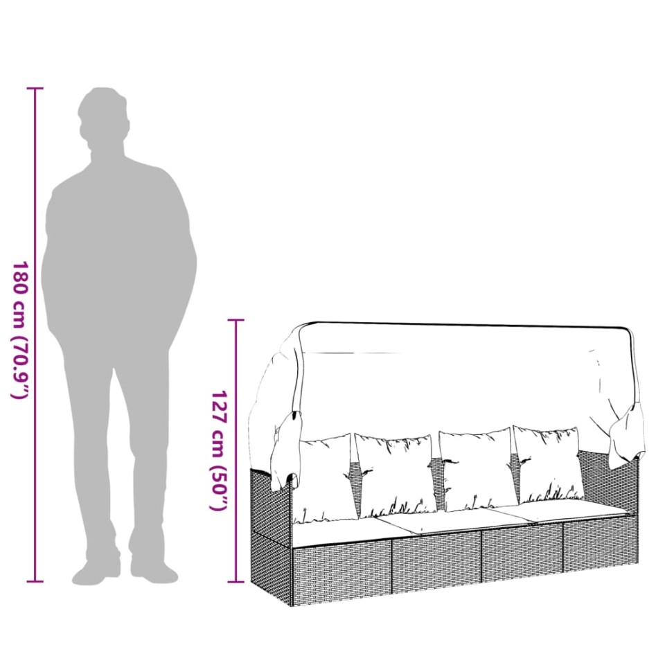 Sofá tumbona de jardín con toldo cojines ratán sintético