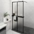 Mampara ducha con estante vidrio ESG y aluminio negro 90x195