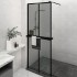 Mampara ducha con estante vidrio ESG y aluminio negro 80x195