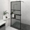 Mampara ducha con estante vidrio ESG y aluminio negro 90x195 cm