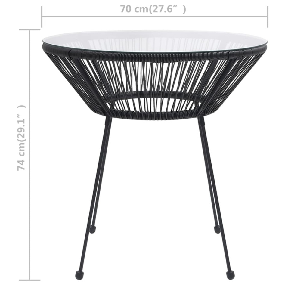 Mesa de comedor de jardín acero y vidrio negra Ø70x74
