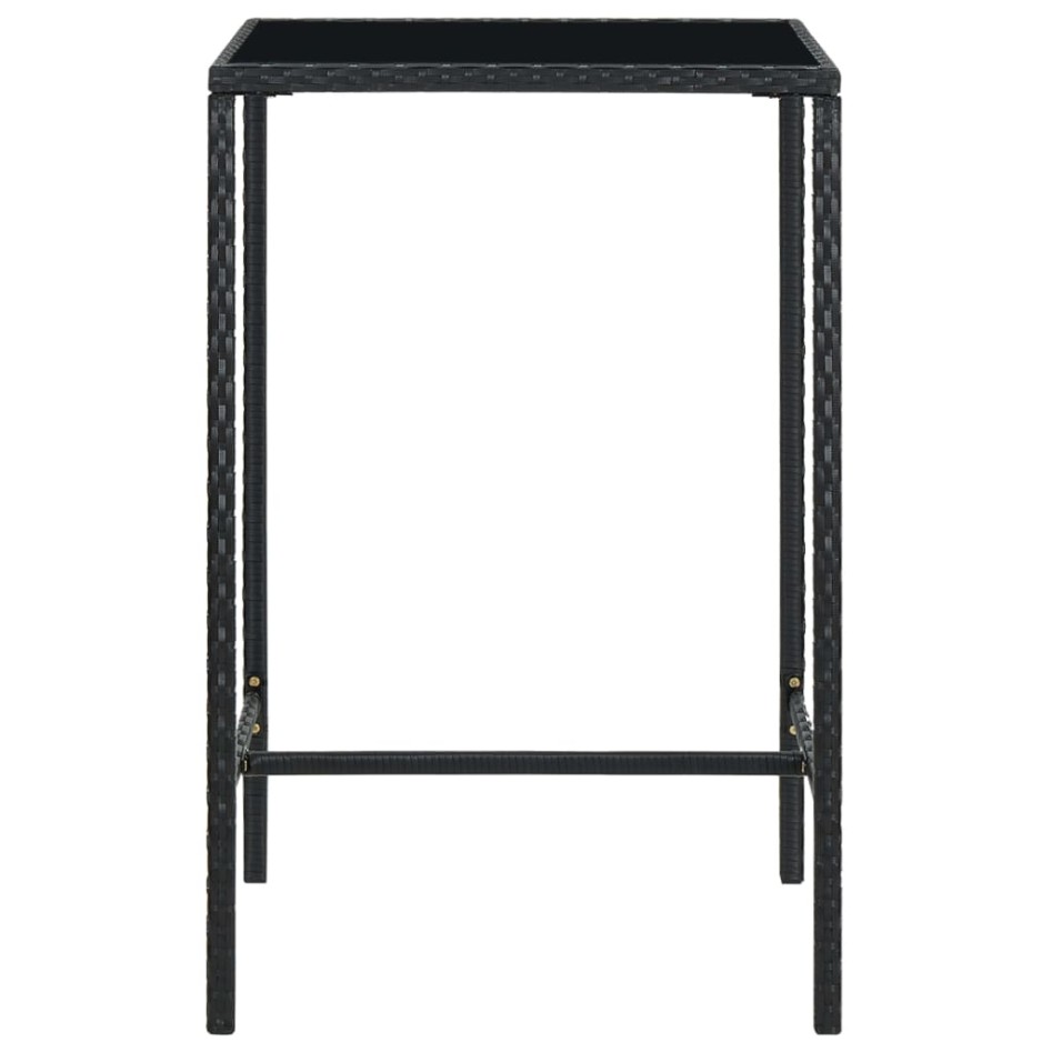 Mesa alta de jardín ratán sintético y vidrio negro 70x70x110