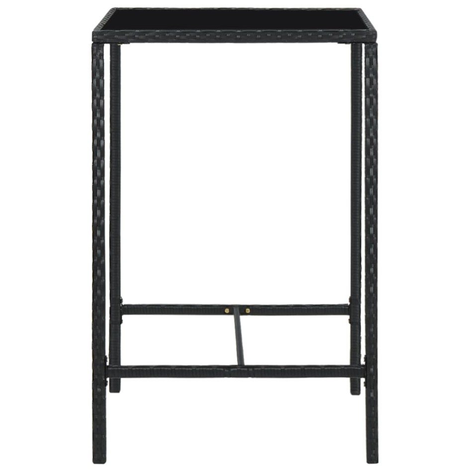 Mesa alta de jardín ratán sintético y vidrio negro 70x70x110