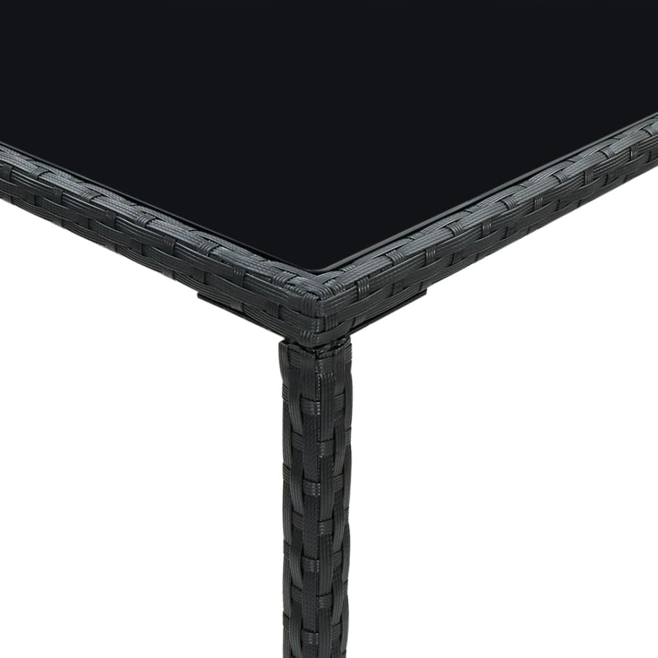 Mesa alta de jardín ratán sintético y vidrio negro 70x70x110
