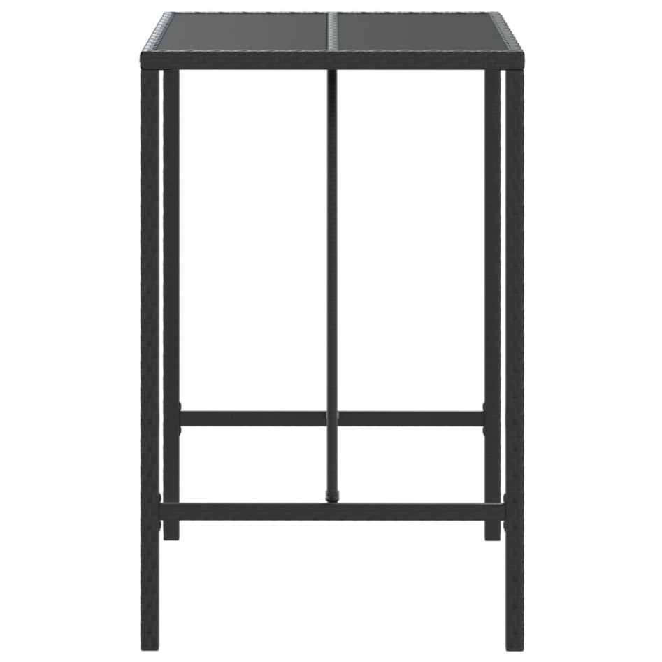 Mesa alta bar ratán PE y superficie vidrio negro 70x70x110
