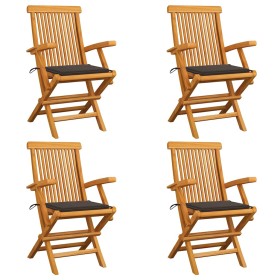 Sillas de jardín 4 uds madera teca con cojines gris