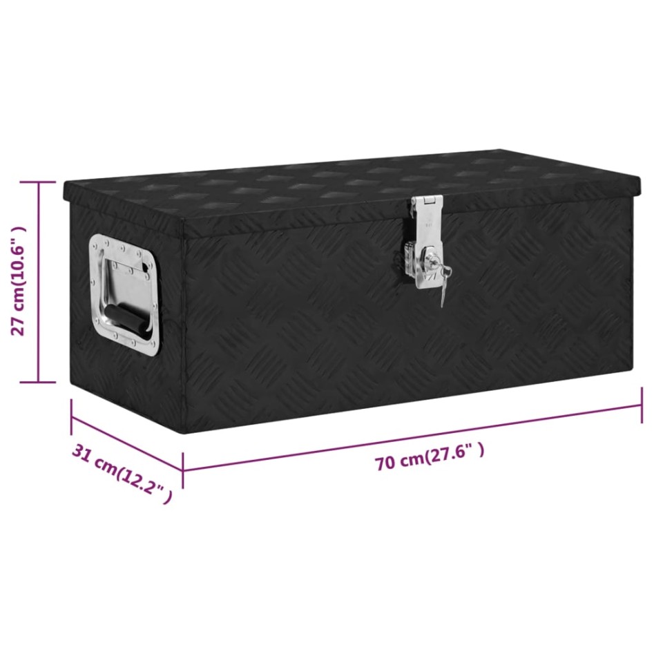 Caja de almacenaje de aluminio negro 70x31x27