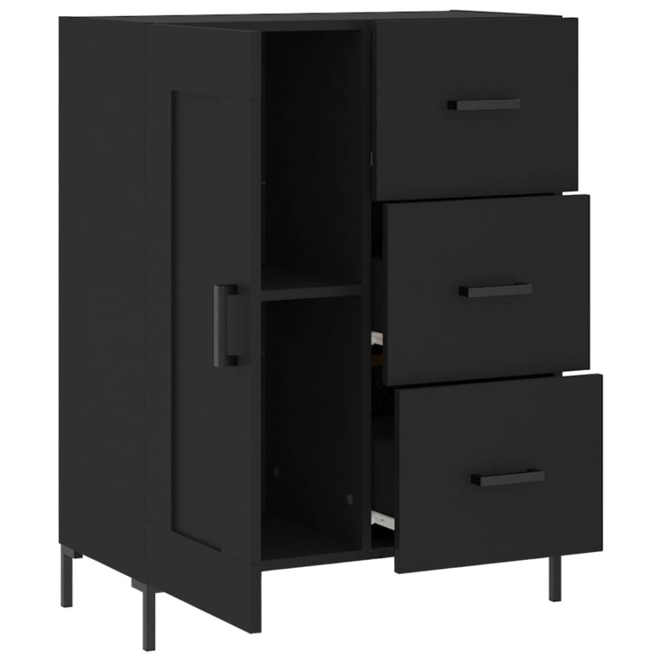 Aparador de madera de ingeniería negro 69,5x34x90