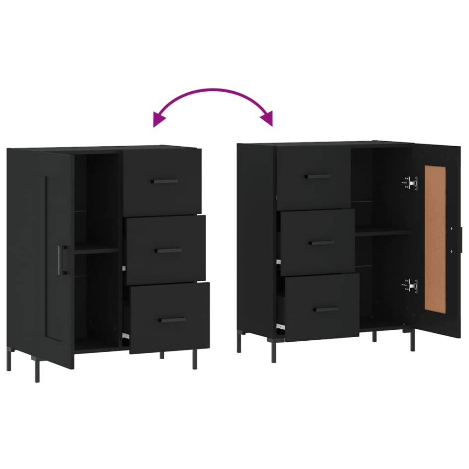 Aparador de madera de ingeniería negro 69,5x34x90