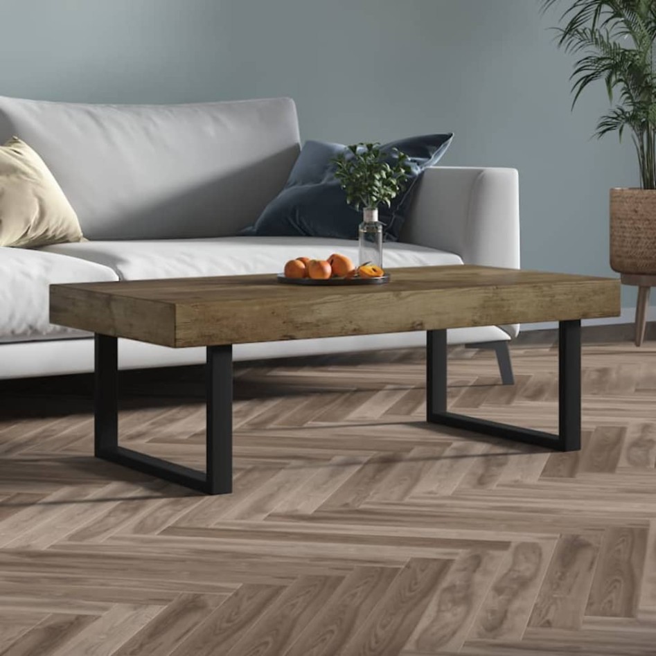 Mesa de centro MDF y hierro marrón oscuro y negro 120x60x40