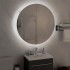 Armario de baño con espejo redondo y LED gris 54x54x17,5