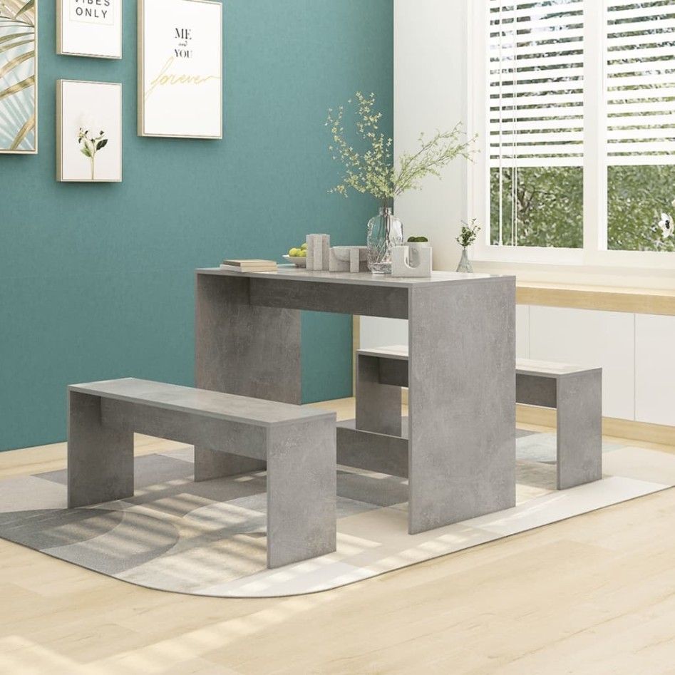 Juego de comedor 3 piezas madera contrachapada gris