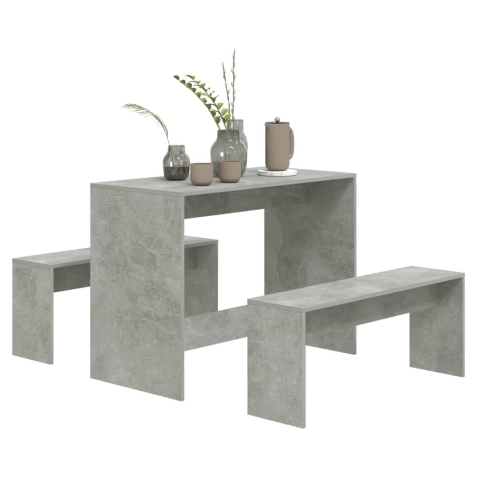 Juego de comedor 3 piezas madera contrachapada gris
