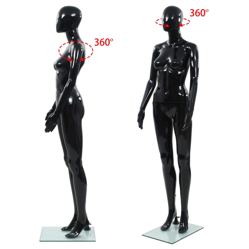 Maniquí de mujer completo base de vidrio negro brillante 175