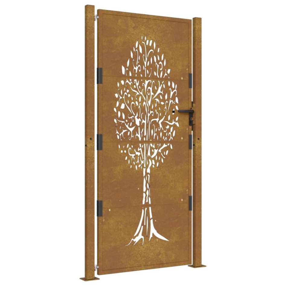 Puerta de jardín acero corten diseño árbol 105x180