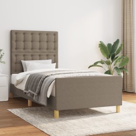 Estructura de cama con cabecero de tela gris taupe 90x190