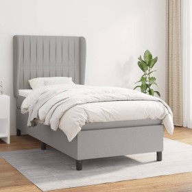 Cama box spring con colchón tela gris claro 90x190