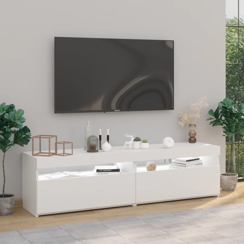 Muebles de TV con luces LED 2 uds blanco brillante 75x35x40