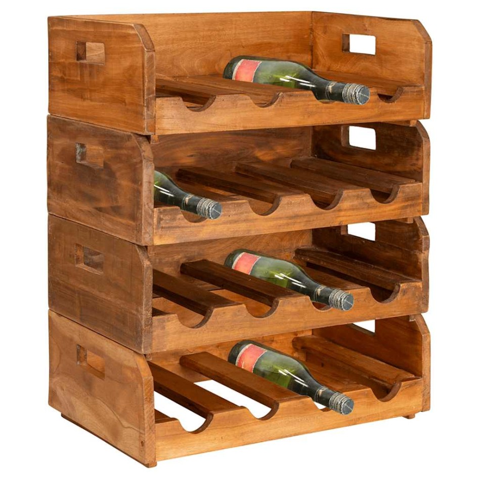 Botelleros para 16 botellas 4 piezas madera maciza de