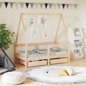 Estructura de cama para niños con cajones madera pino 70x140