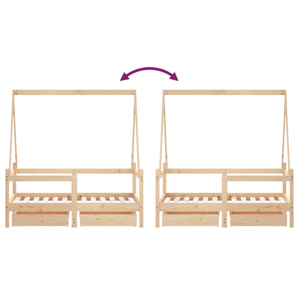 Estructura de cama para niños con cajones madera pino 70x140