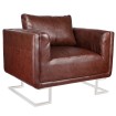 Sillón cubo con patas cromadas y cuero artificial marrón