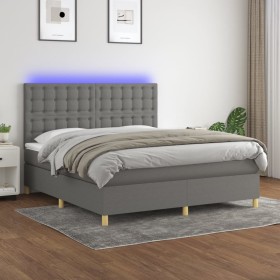 Cama box spring colchón y luces LED tela gris oscuro 160x200