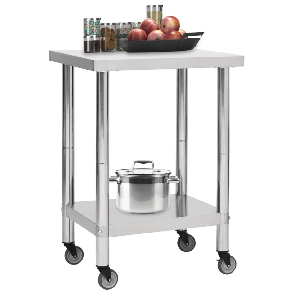 Mesa de trabajo para cocina con ruedas acero inox 60x45x85