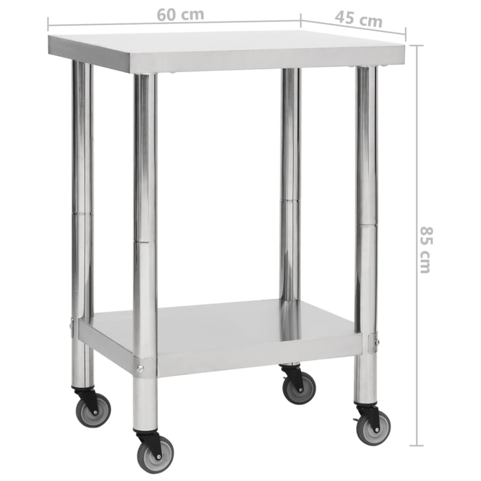 Mesa de trabajo para cocina con ruedas acero inox 60x45x85